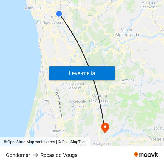 Gondomar to Rocas do Vouga map