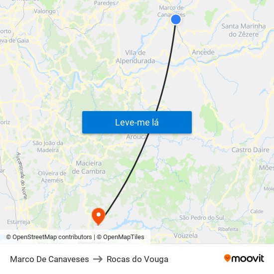 Marco De Canaveses to Rocas do Vouga map
