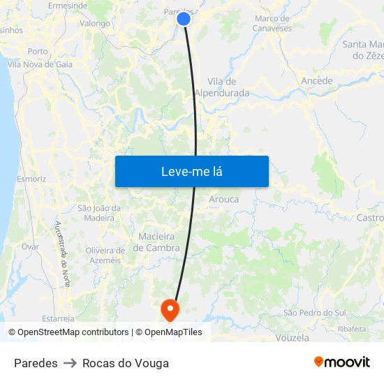 Paredes to Rocas do Vouga map