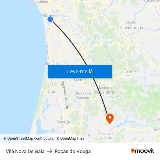 Vila Nova De Gaia to Rocas do Vouga map