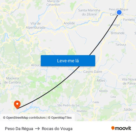 Peso Da Régua to Rocas do Vouga map