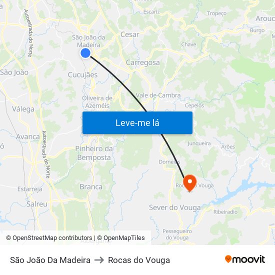 São João Da Madeira to Rocas do Vouga map