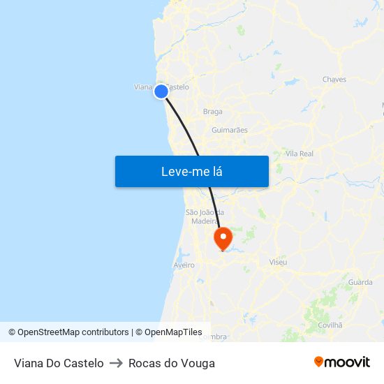 Viana Do Castelo to Rocas do Vouga map