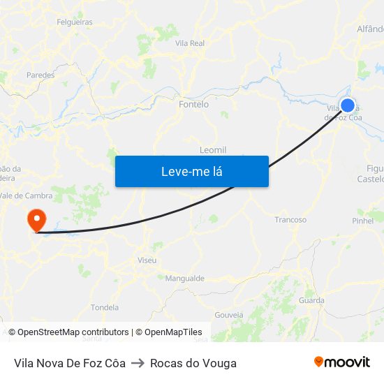 Vila Nova De Foz Côa to Rocas do Vouga map