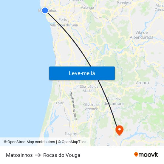 Matosinhos to Rocas do Vouga map