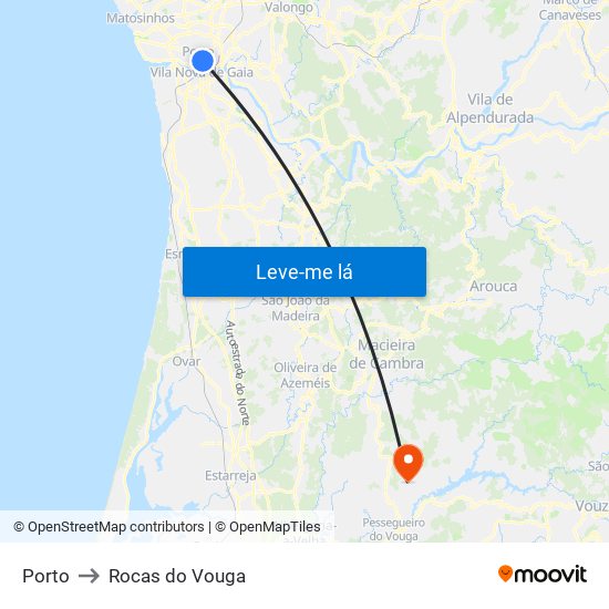 Porto to Rocas do Vouga map