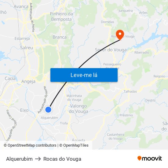 Alquerubim to Rocas do Vouga map