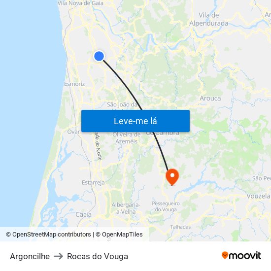 Argoncilhe to Rocas do Vouga map