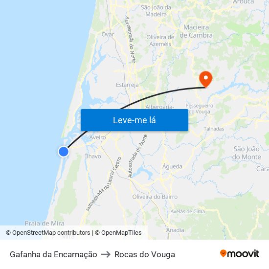 Gafanha da Encarnação to Rocas do Vouga map