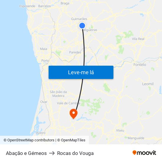 Abação e Gémeos to Rocas do Vouga map