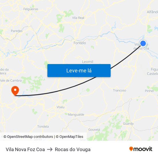 Vila Nova Foz Coa to Rocas do Vouga map