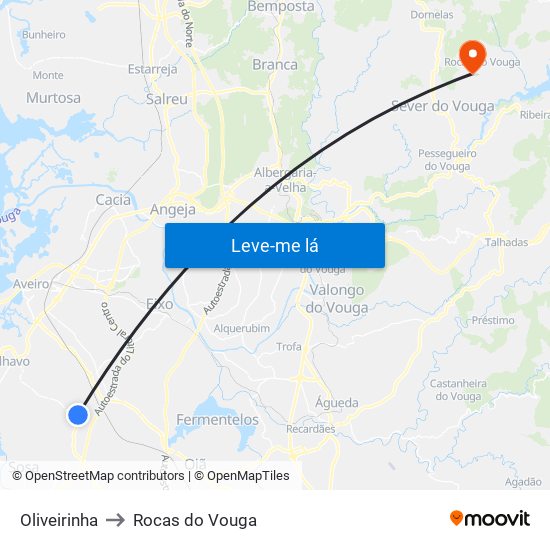 Oliveirinha to Rocas do Vouga map