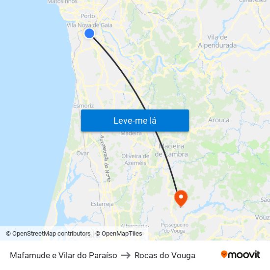 Mafamude e Vilar do Paraíso to Rocas do Vouga map