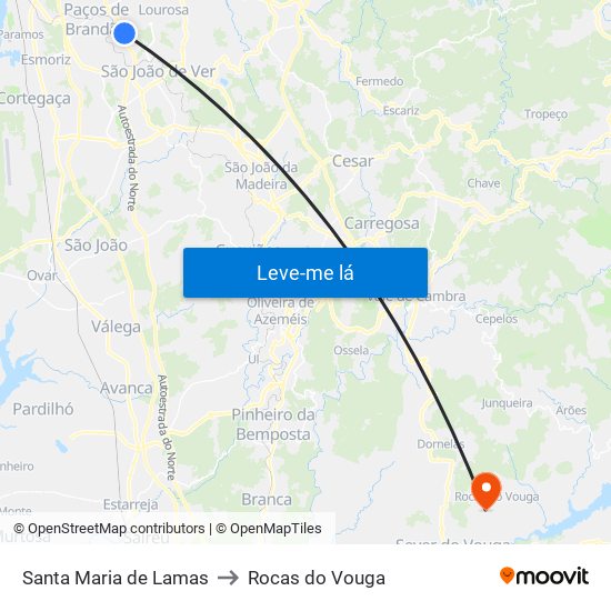 Santa Maria de Lamas to Rocas do Vouga map