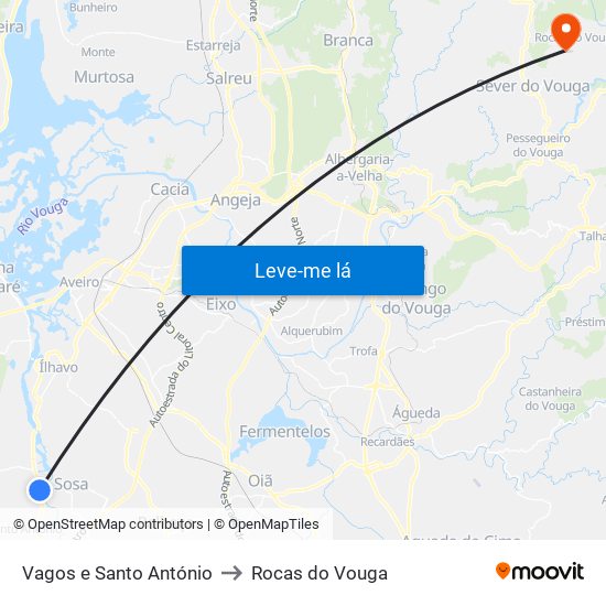 Vagos e Santo António to Rocas do Vouga map