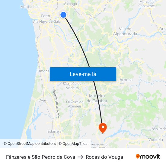 Fânzeres e São Pedro da Cova to Rocas do Vouga map