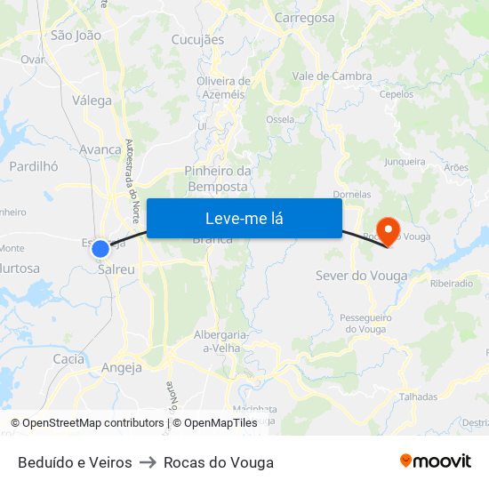 Beduído e Veiros to Rocas do Vouga map