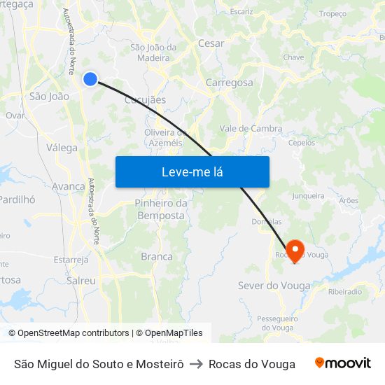 São Miguel do Souto e Mosteirô to Rocas do Vouga map