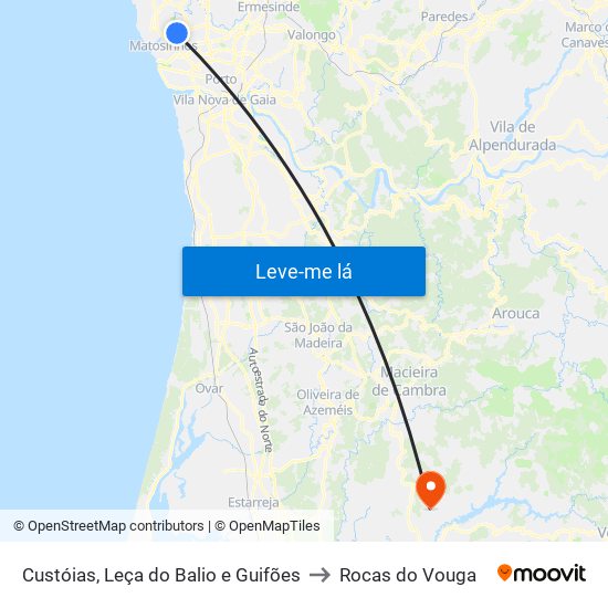 Custóias, Leça do Balio e Guifões to Rocas do Vouga map