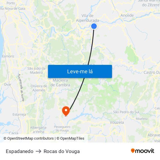 Espadanedo to Rocas do Vouga map