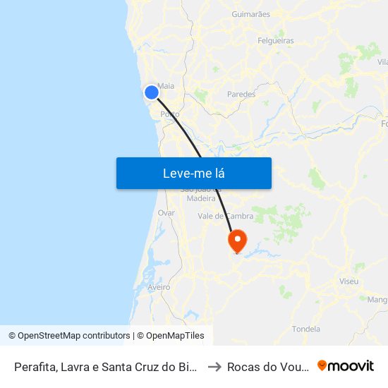 Perafita, Lavra e Santa Cruz do Bispo to Rocas do Vouga map