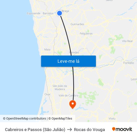 Cabreiros e Passos (São Julião) to Rocas do Vouga map