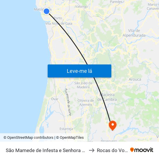 São Mamede de Infesta e Senhora da Hora to Rocas do Vouga map