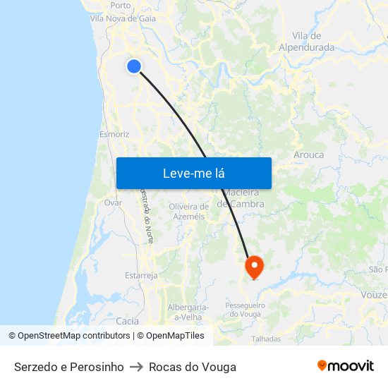 Serzedo e Perosinho to Rocas do Vouga map