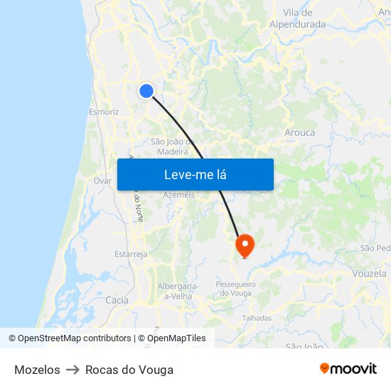 Mozelos to Rocas do Vouga map