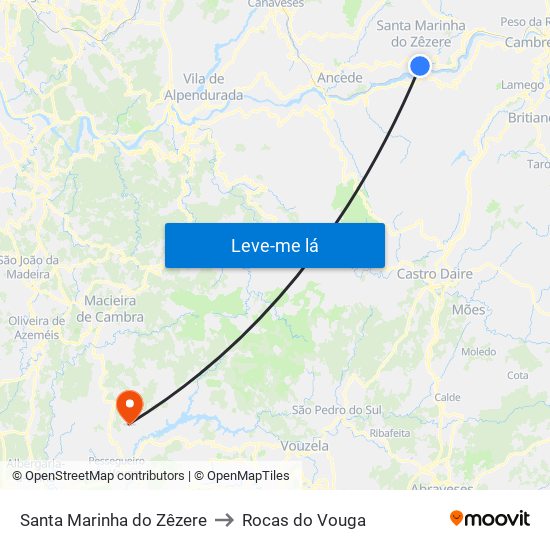 Santa Marinha do Zêzere to Rocas do Vouga map