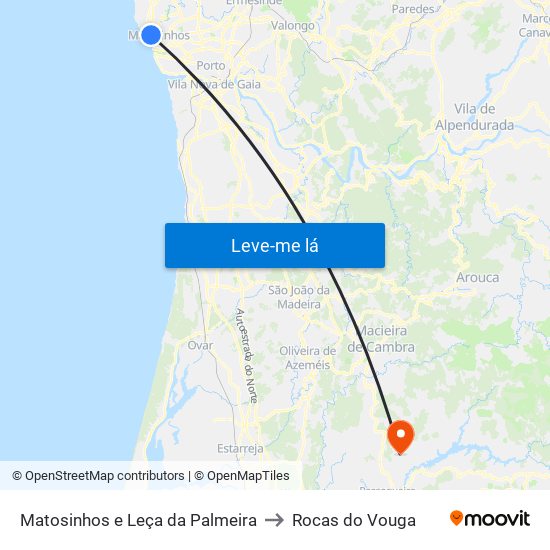 Matosinhos e Leça da Palmeira to Rocas do Vouga map
