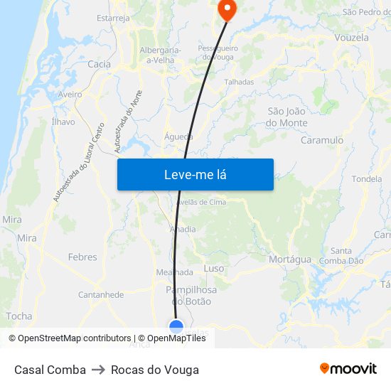 Casal Comba to Rocas do Vouga map