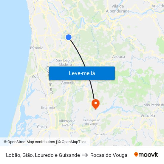 Lobão, Gião, Louredo e Guisande to Rocas do Vouga map