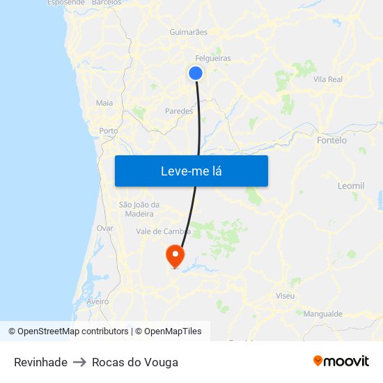 Revinhade to Rocas do Vouga map