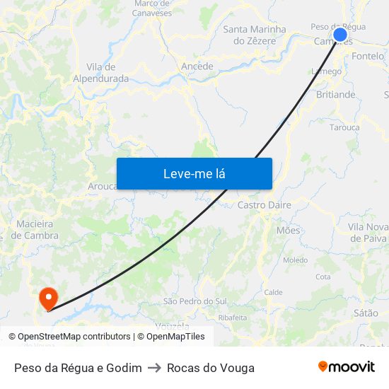 Peso da Régua e Godim to Rocas do Vouga map