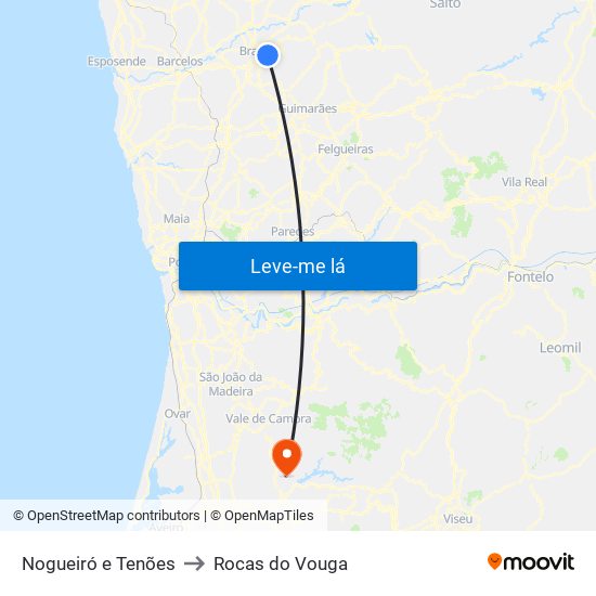 Nogueiró e Tenões to Rocas do Vouga map