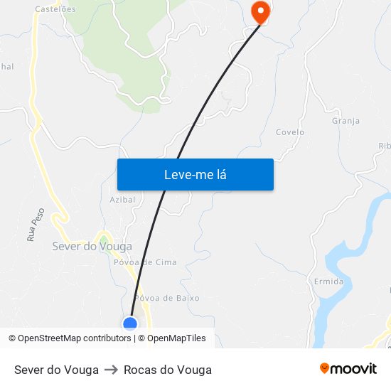 Sever do Vouga to Rocas do Vouga map