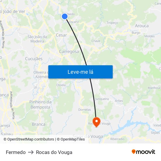 Fermedo to Rocas do Vouga map