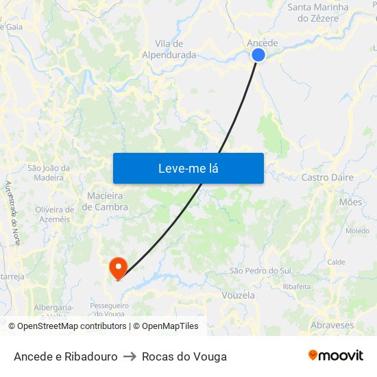 Ancede e Ribadouro to Rocas do Vouga map
