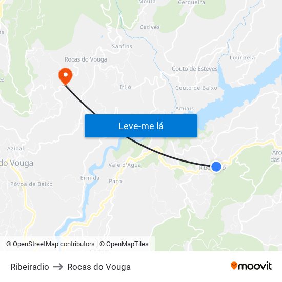 Ribeiradio to Rocas do Vouga map