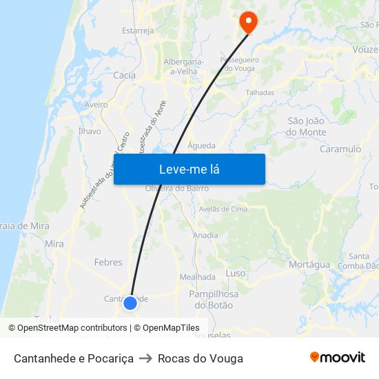 Cantanhede e Pocariça to Rocas do Vouga map