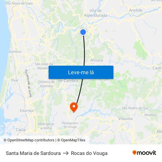 Santa Maria de Sardoura to Rocas do Vouga map