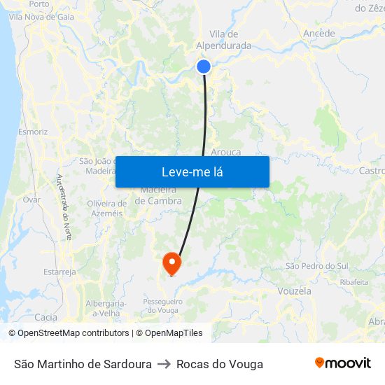 São Martinho de Sardoura to Rocas do Vouga map