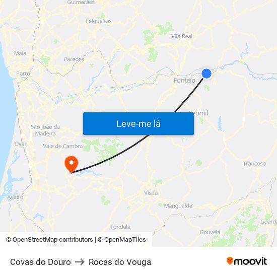 Covas do Douro to Rocas do Vouga map