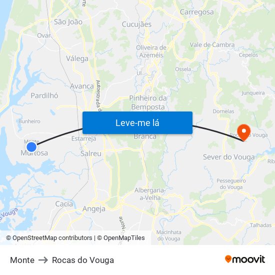 Monte to Rocas do Vouga map