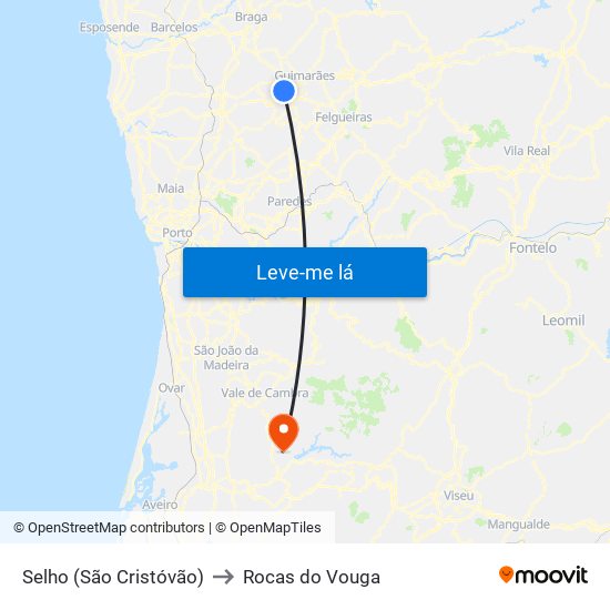 Selho (São Cristóvão) to Rocas do Vouga map