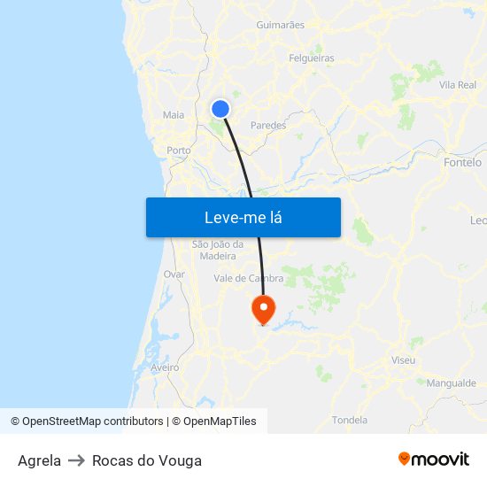Agrela to Rocas do Vouga map