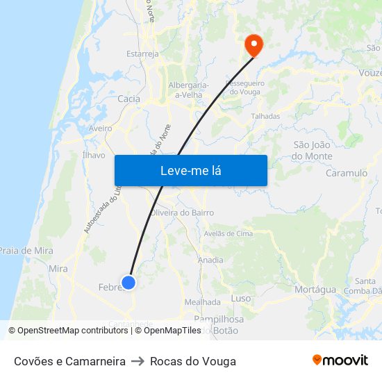 Covões e Camarneira to Rocas do Vouga map