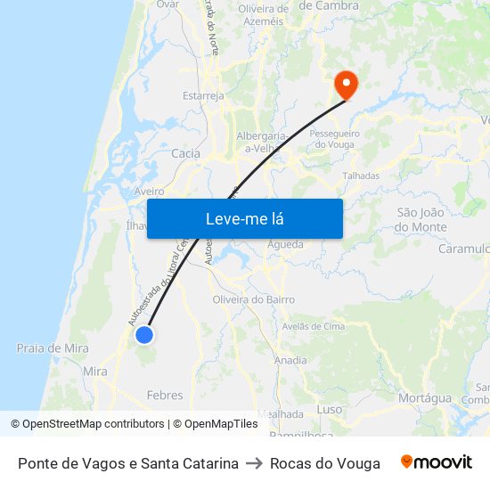 Ponte de Vagos e Santa Catarina to Rocas do Vouga map