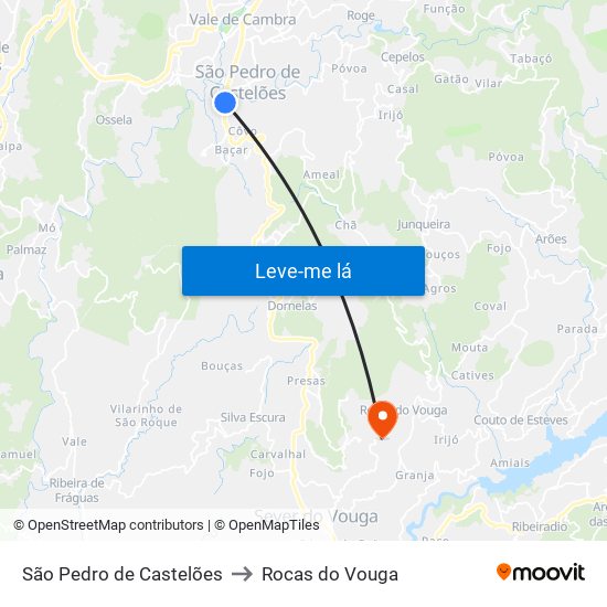 São Pedro de Castelões to Rocas do Vouga map